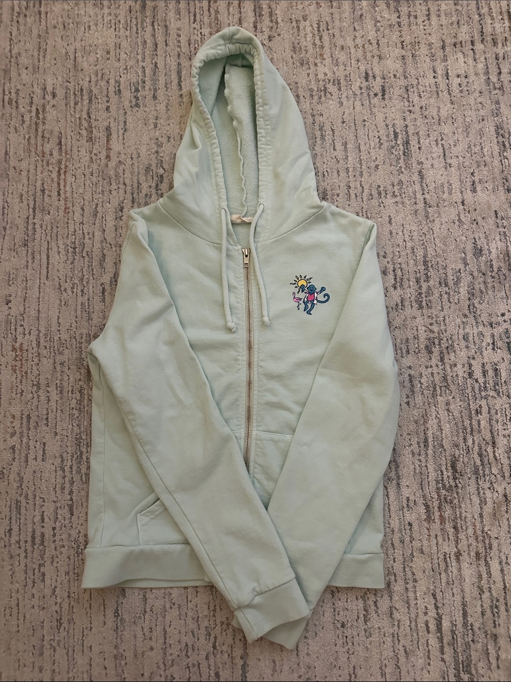 Roller Rabbit Mint Green Zip Hoodie with Sunny Cat Patch